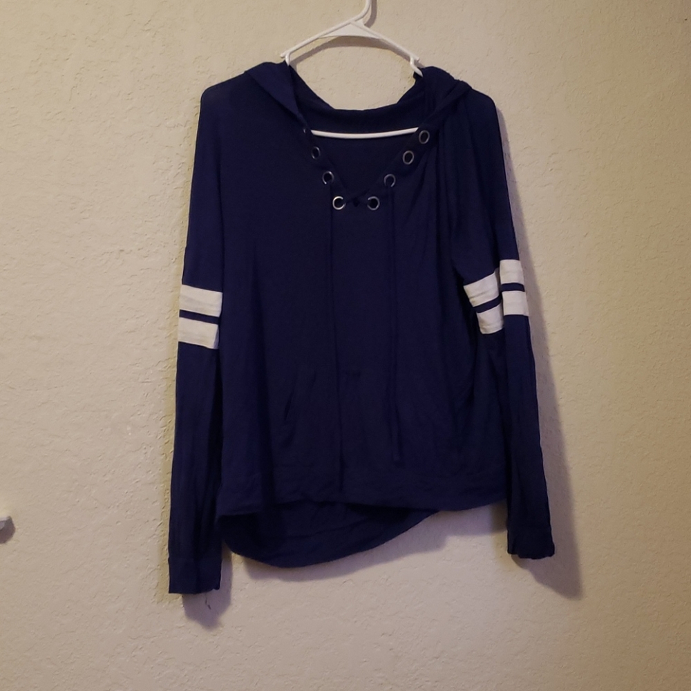 Very soft navy blue hooded blouse
